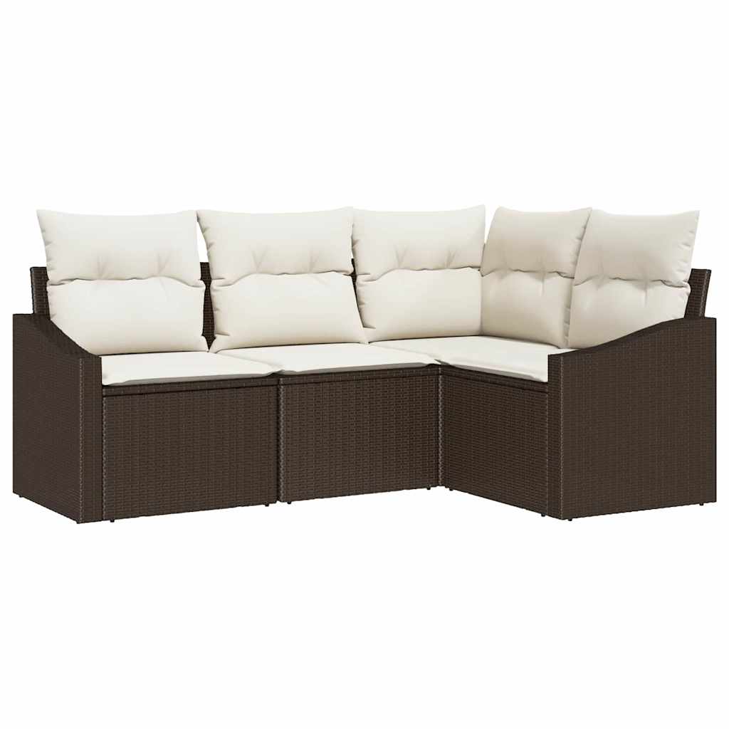 Gartensofa-set 4 stk. Braun und Weiß Poly-Rattan