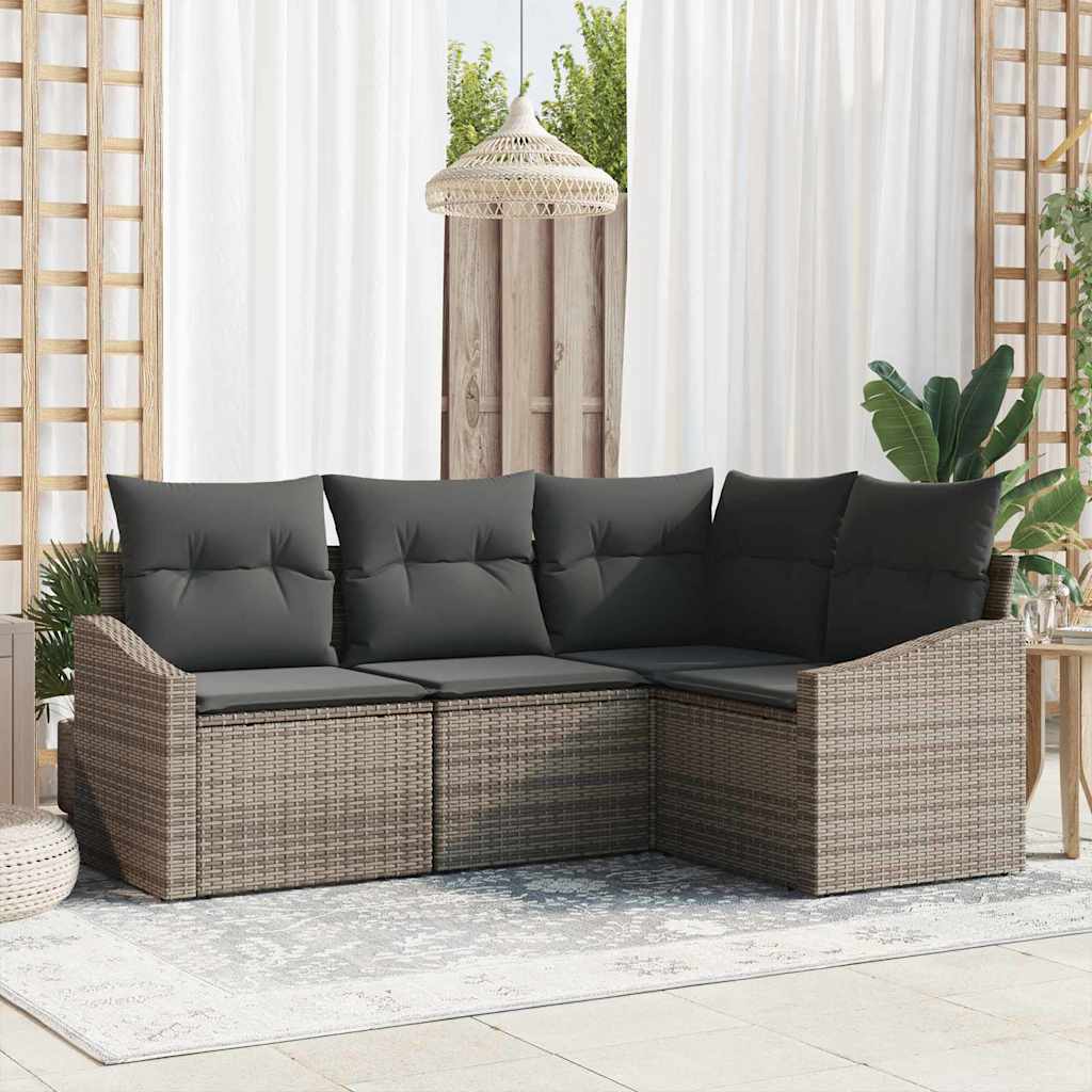 Gartensofa-set 4 stk. Grau Poly-Rattan