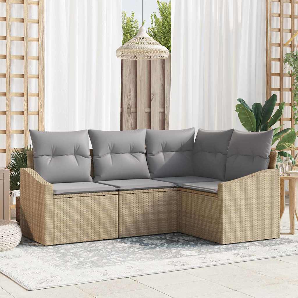 Gartensofa-set 4 stk. Beige und Hellgrau Poly-Rattan