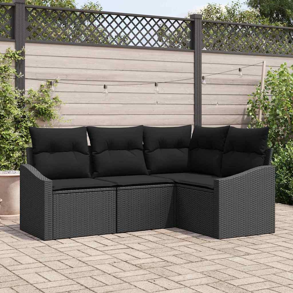 Gartensofa-set 4 stk. Schwarz Poly-Rattan