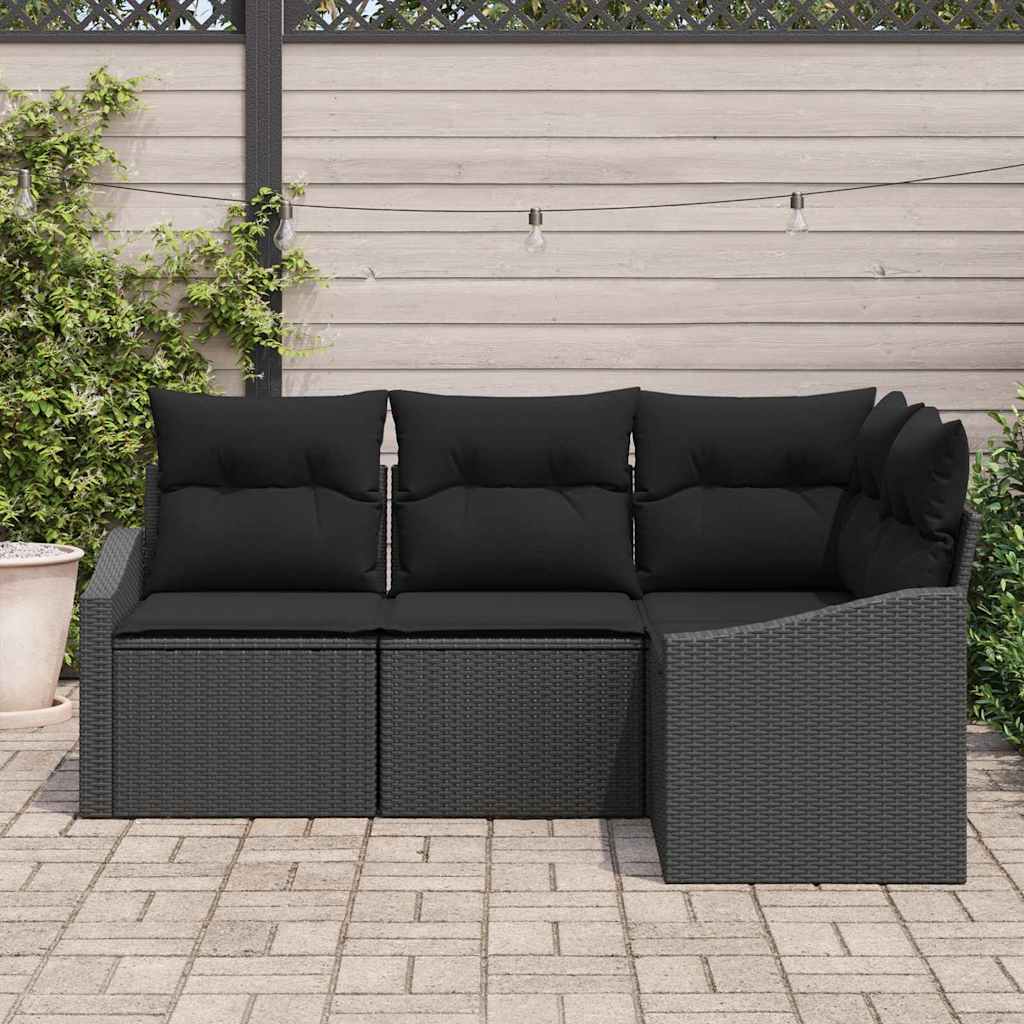 Gartensofa-set 4 stk. Schwarz Poly-Rattan
