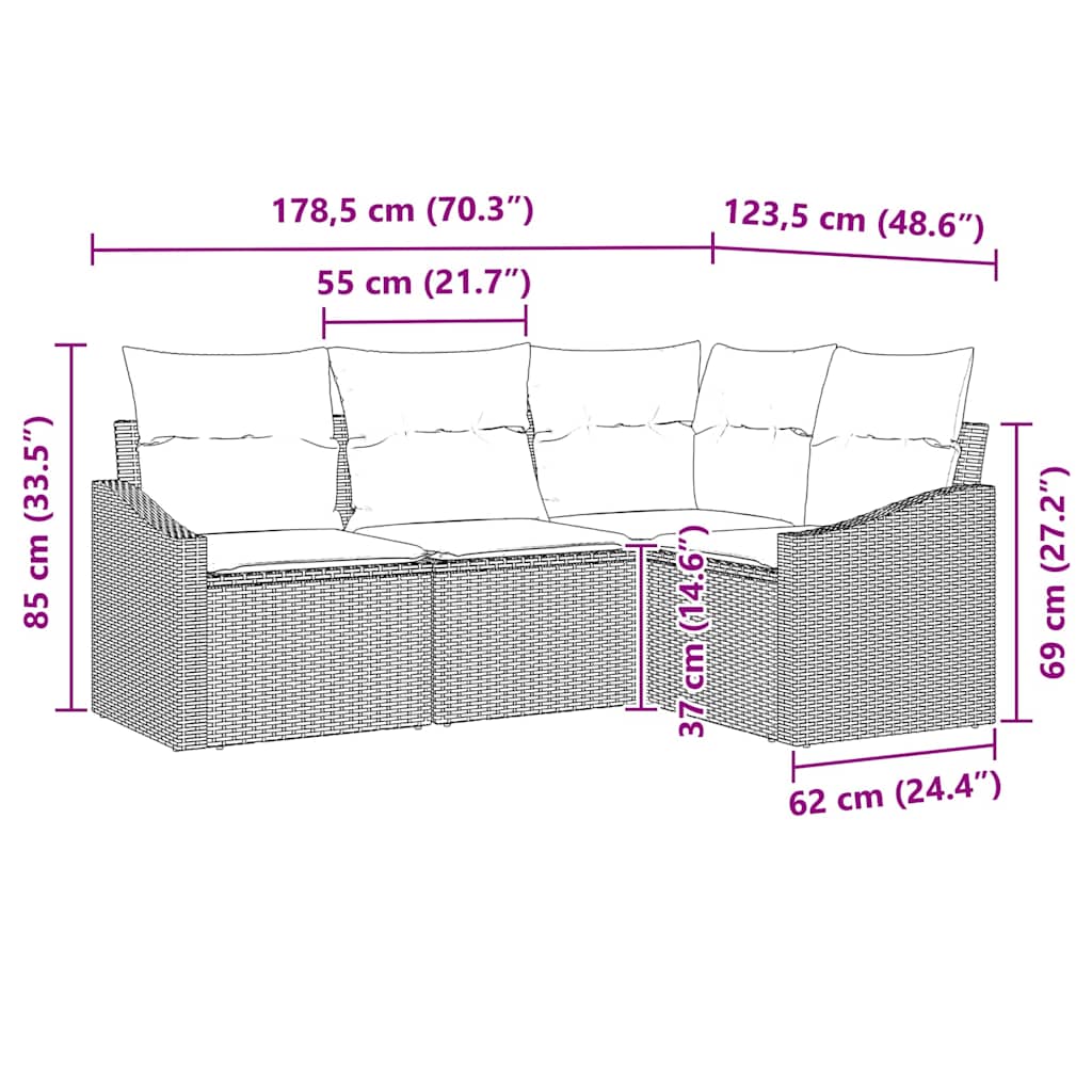 Gartensofa-set 4 stk. Schwarz Poly-Rattan