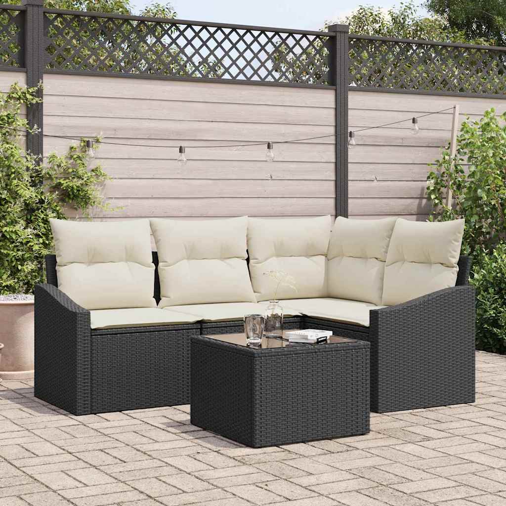 Gartensofa-set 5 stk. Braun und Creme Poly-Rattan