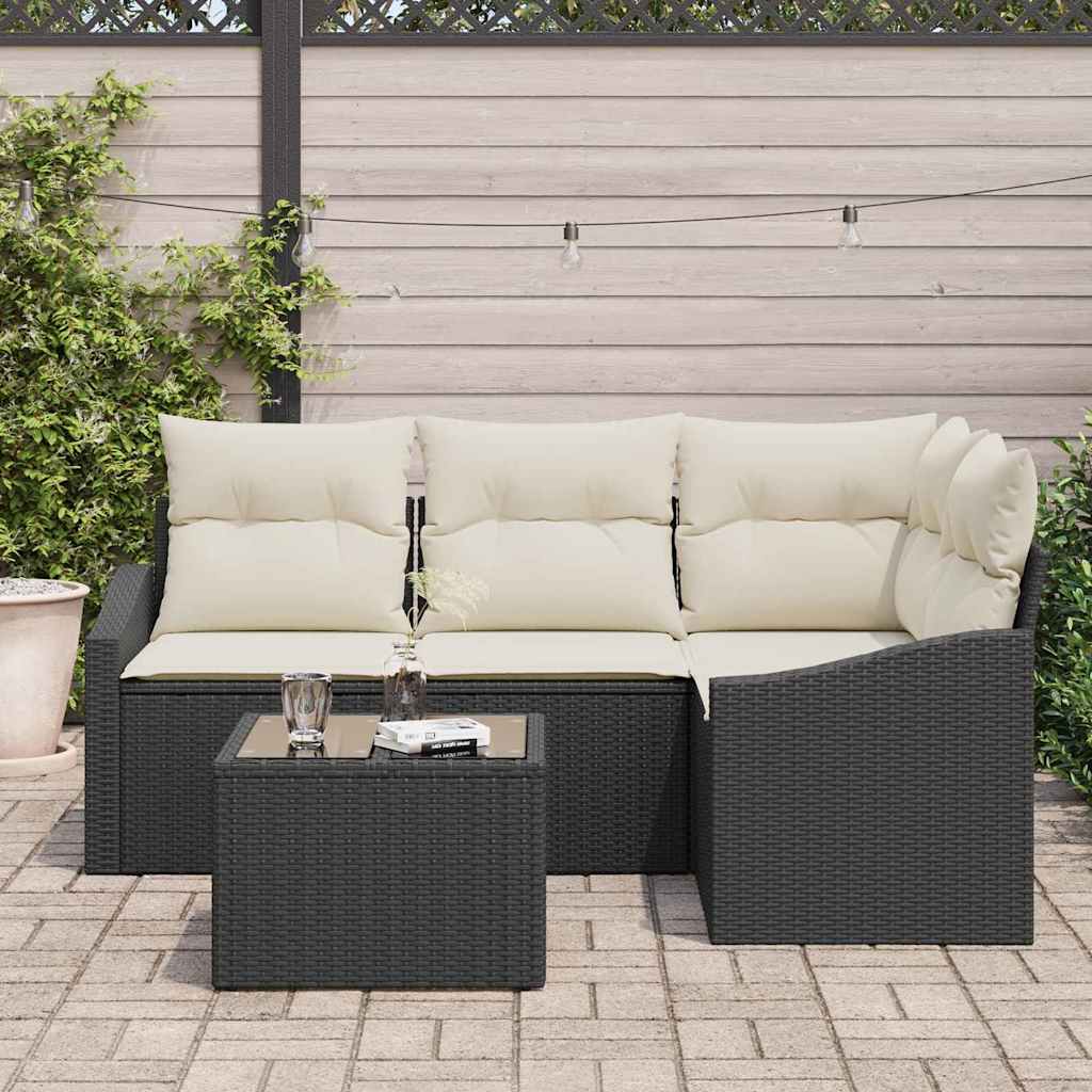 Gartensofa-set 5 stk. Braun und Creme Poly-Rattan