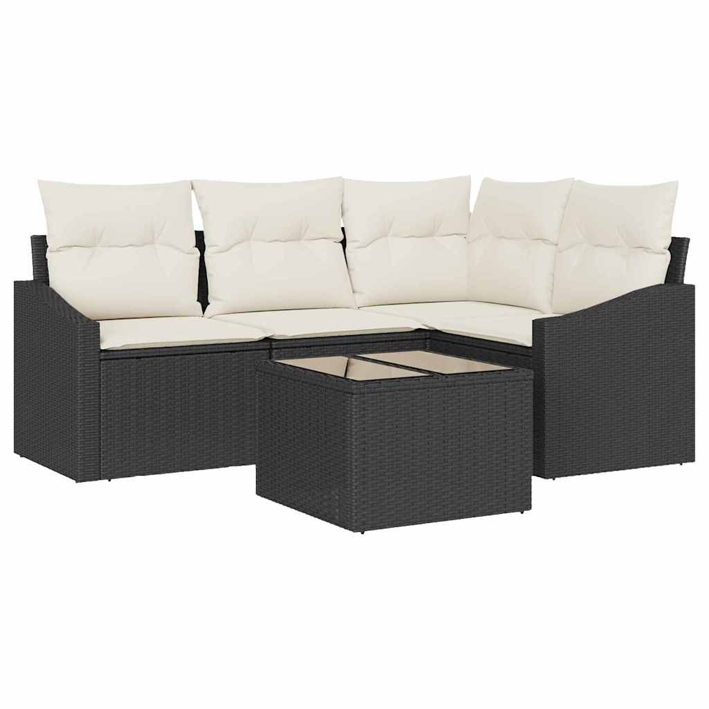 Gartensofa-set 5 stk. Braun und Creme Poly-Rattan