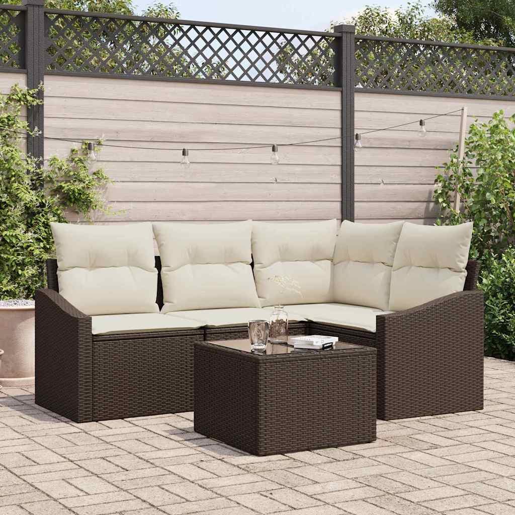 Gartensofa-set 5 stk. Braun und Creme Poly-Rattan