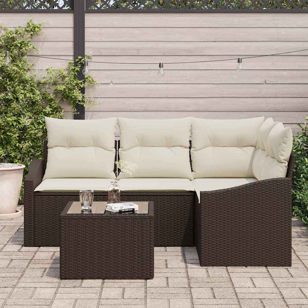 Gartensofa-set 5 stk. Braun und Creme Poly-Rattan