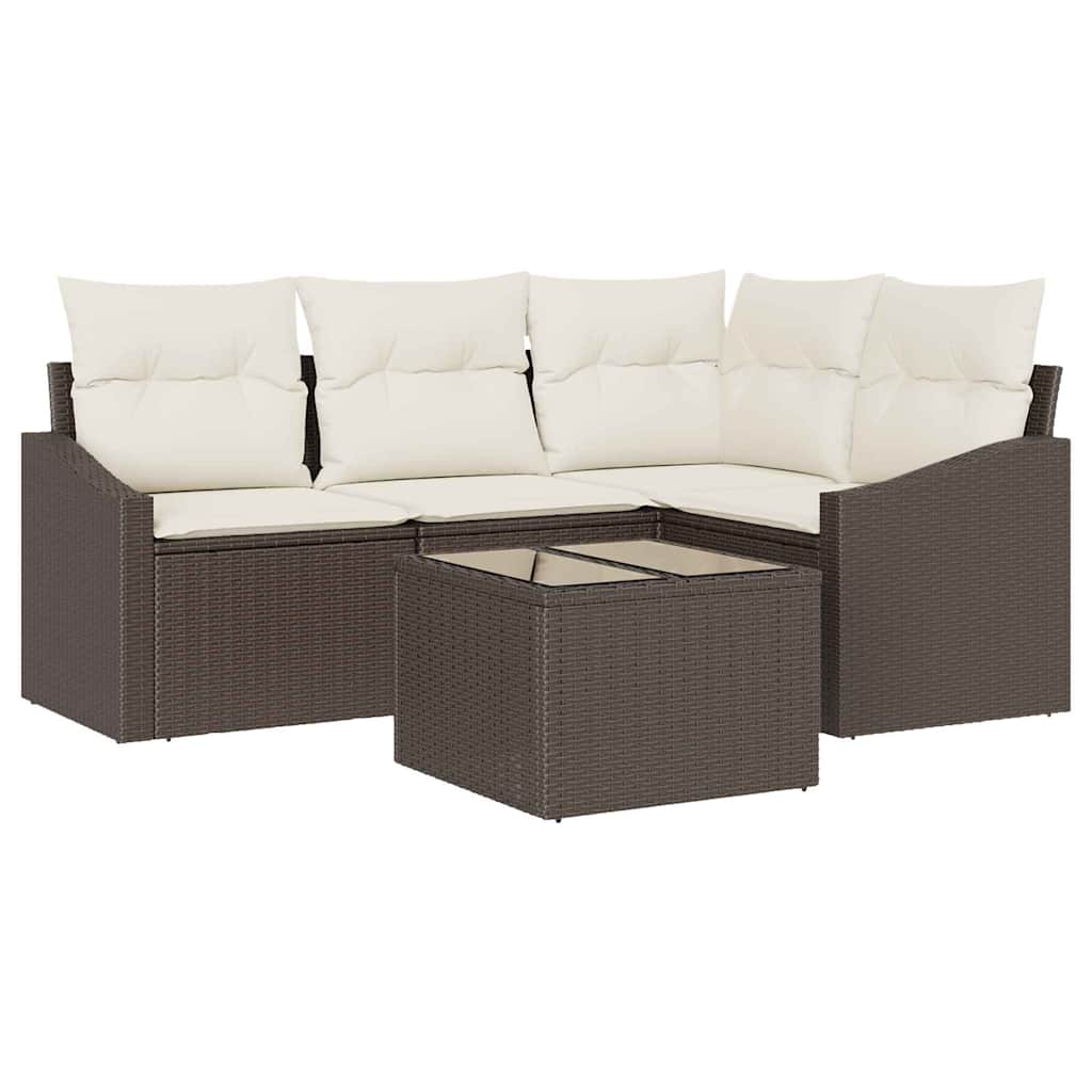 Gartensofa-set 5 stk. Braun und Creme Poly-Rattan