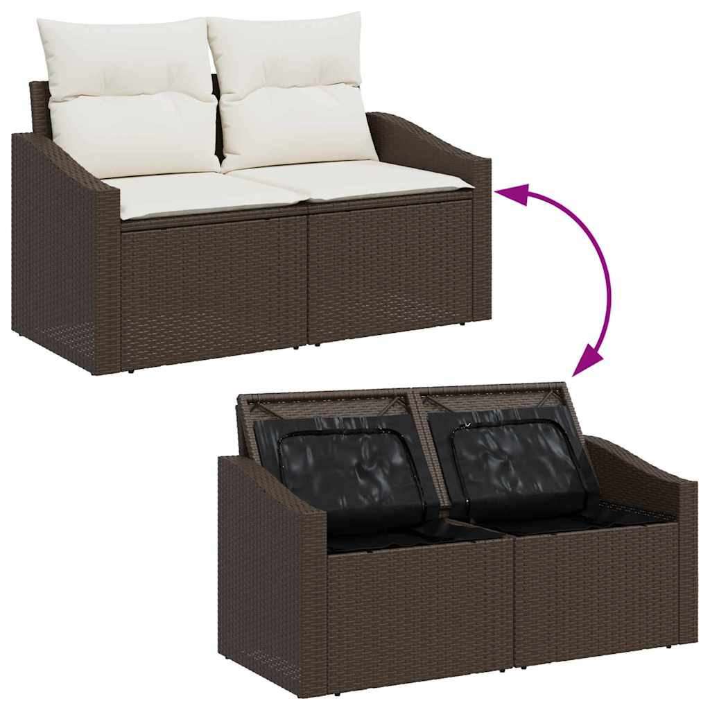 Gartensofa-set 5 stk. Braun und Creme Poly-Rattan
