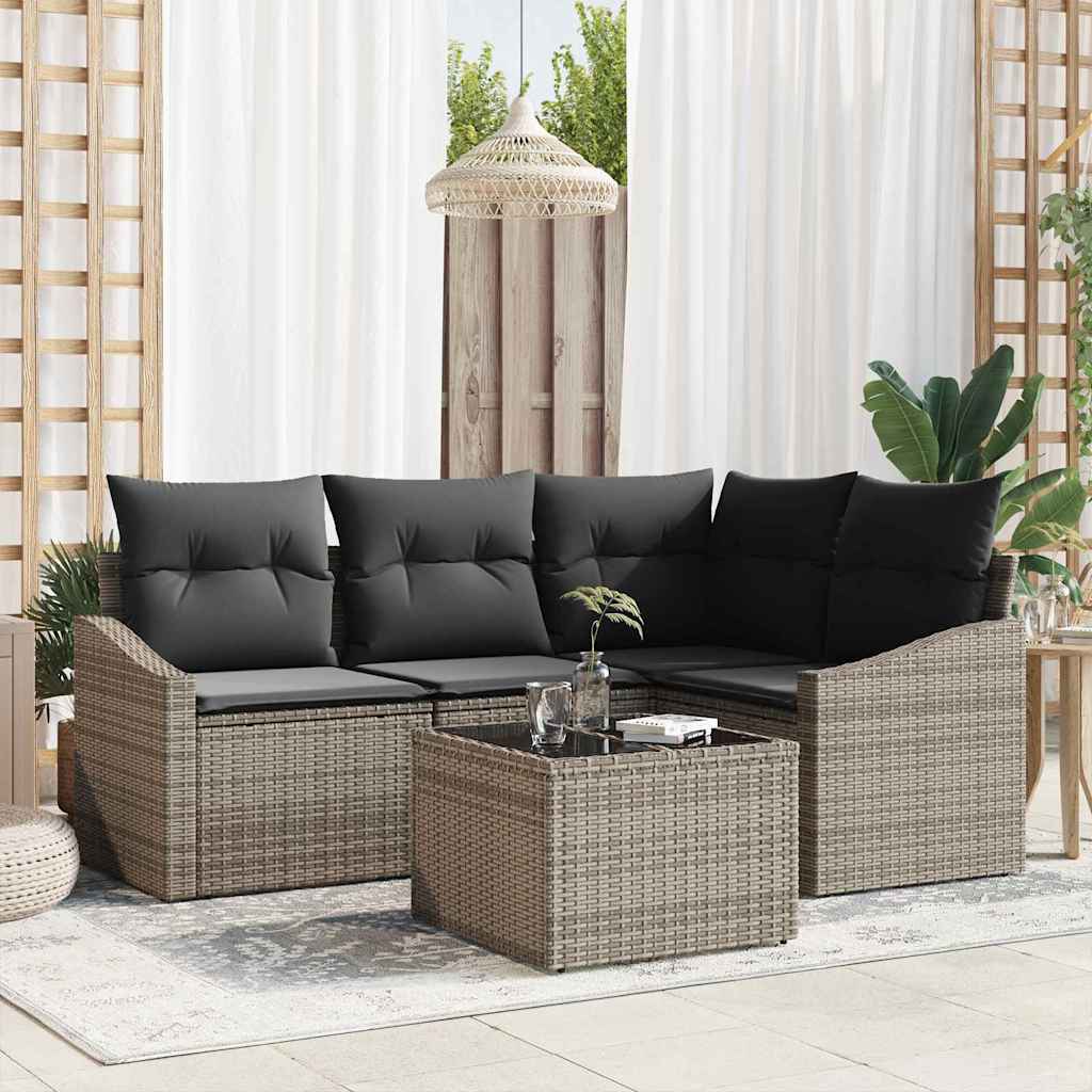 Gartensofa-set 5 stk. Hellgrau Poly-Rattan
