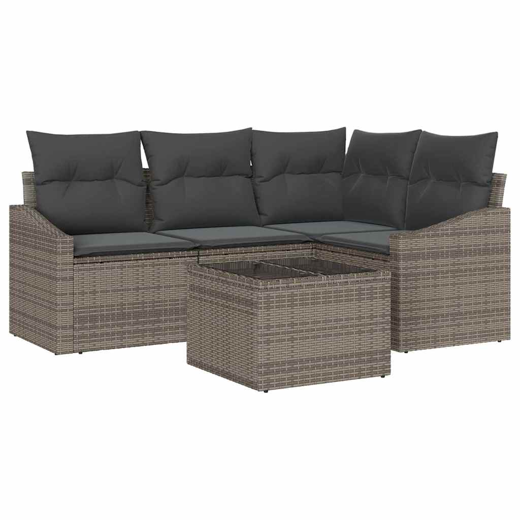 Gartensofa-set 5 stk. Hellgrau Poly-Rattan
