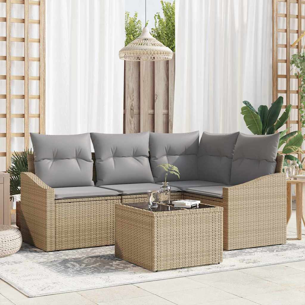 Gartensofa-set 5 stk. Beige und Hellgrau Poly-Rattan