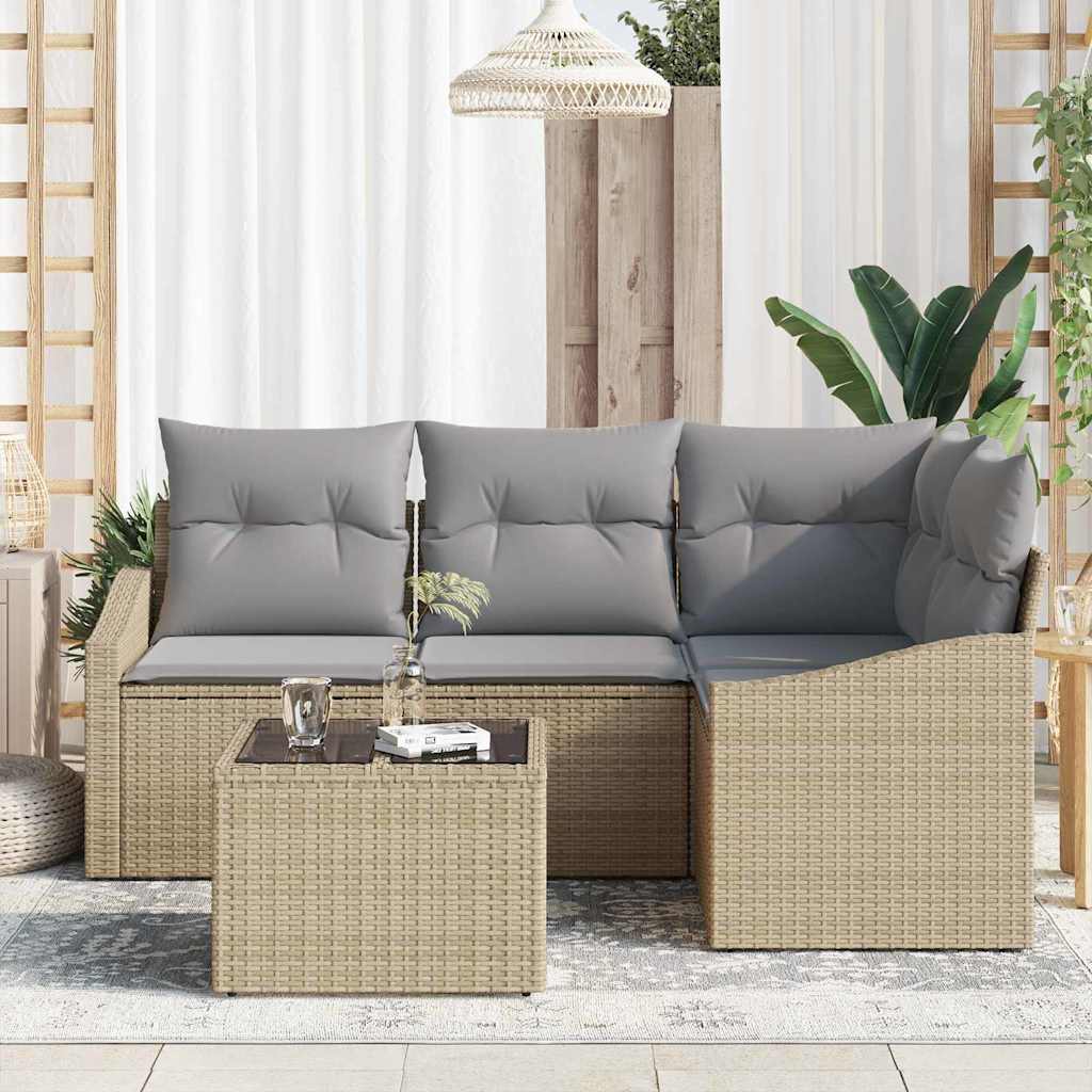 Gartensofa-set 5 stk. Beige und Hellgrau Poly-Rattan