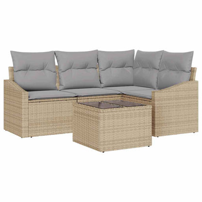 Gartensofa-set 5 stk. Beige und Hellgrau Poly-Rattan