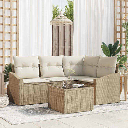 Gartensofa-set 5 stk. Beige und Creme Poly-Rattan