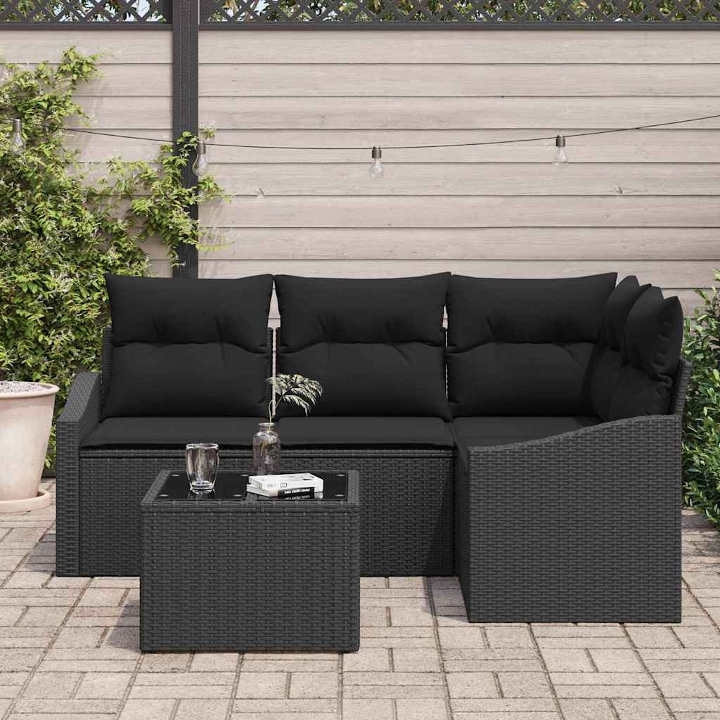 Gartensofa-set 5 stk. Schwarz Poly-Rattan