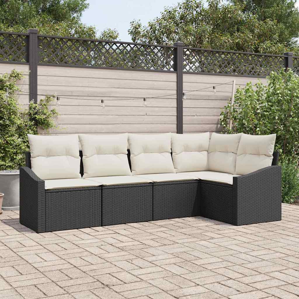 Gartensofa-set 5 stk. Schwarz und Weiß Poly-Rattan