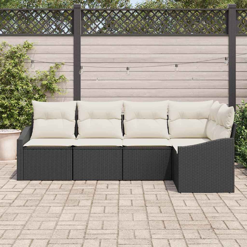 Gartensofa-set 5 stk. Schwarz und Weiß Poly-Rattan