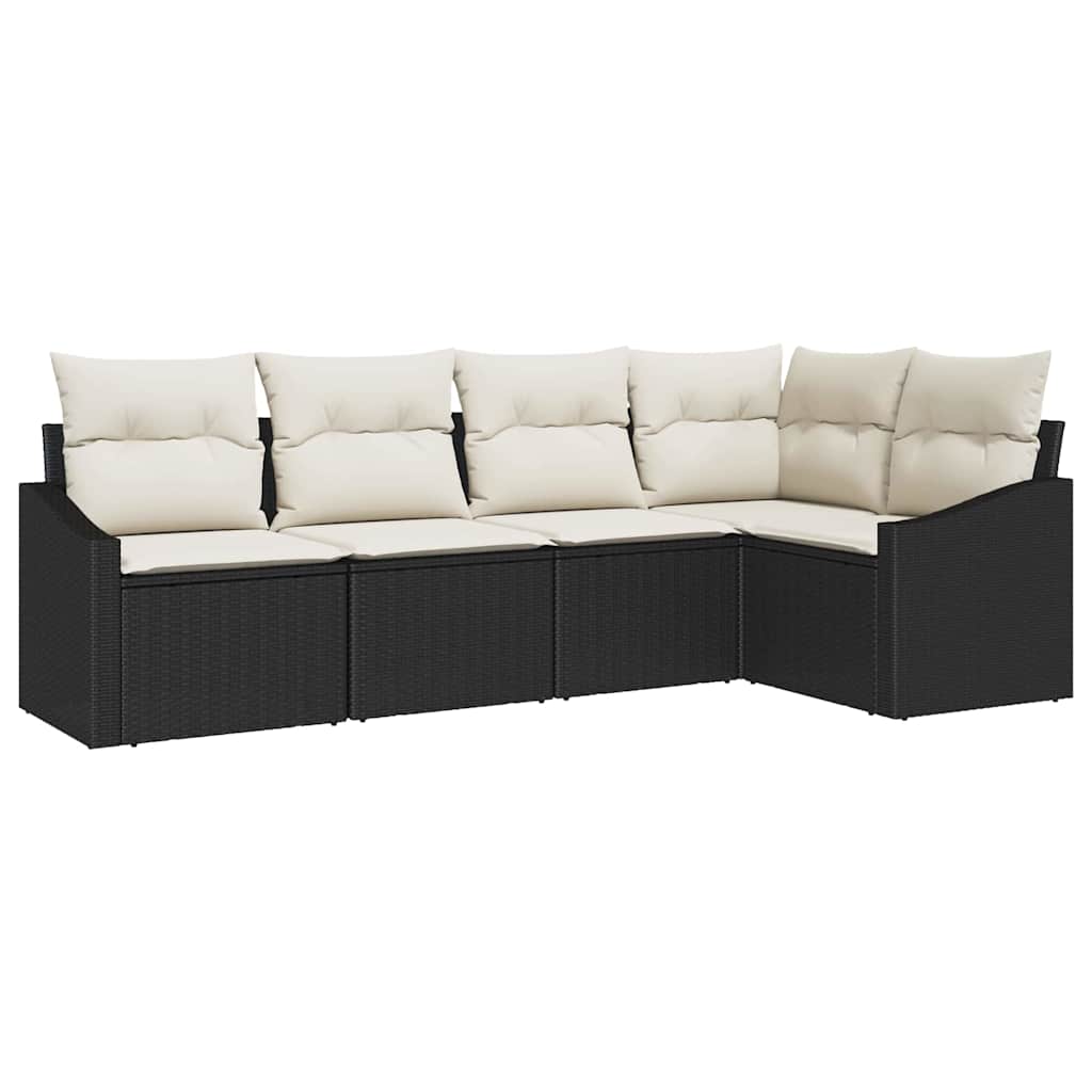 Gartensofa-set 5 stk. Schwarz und Weiß Poly-Rattan