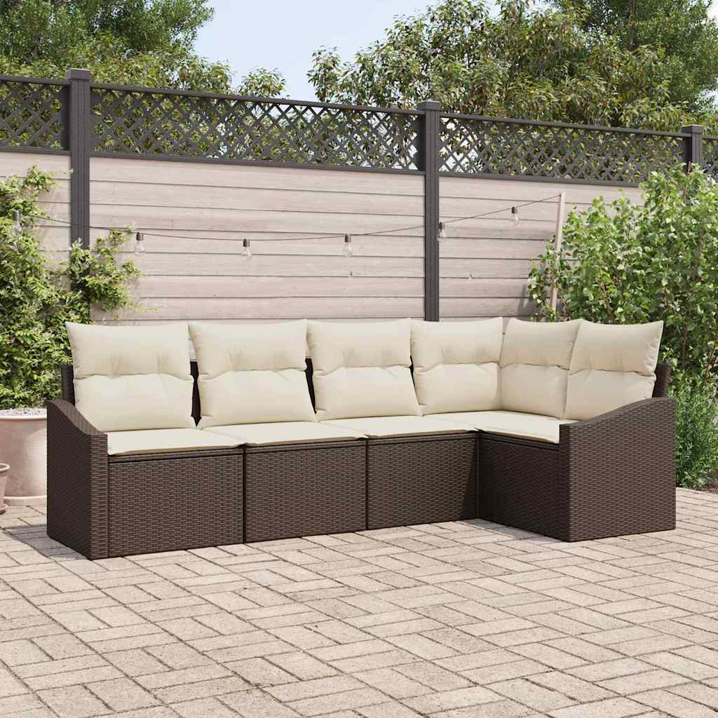 Gartensofa-set 5 stk. Braun und Weiß Poly-Rattan