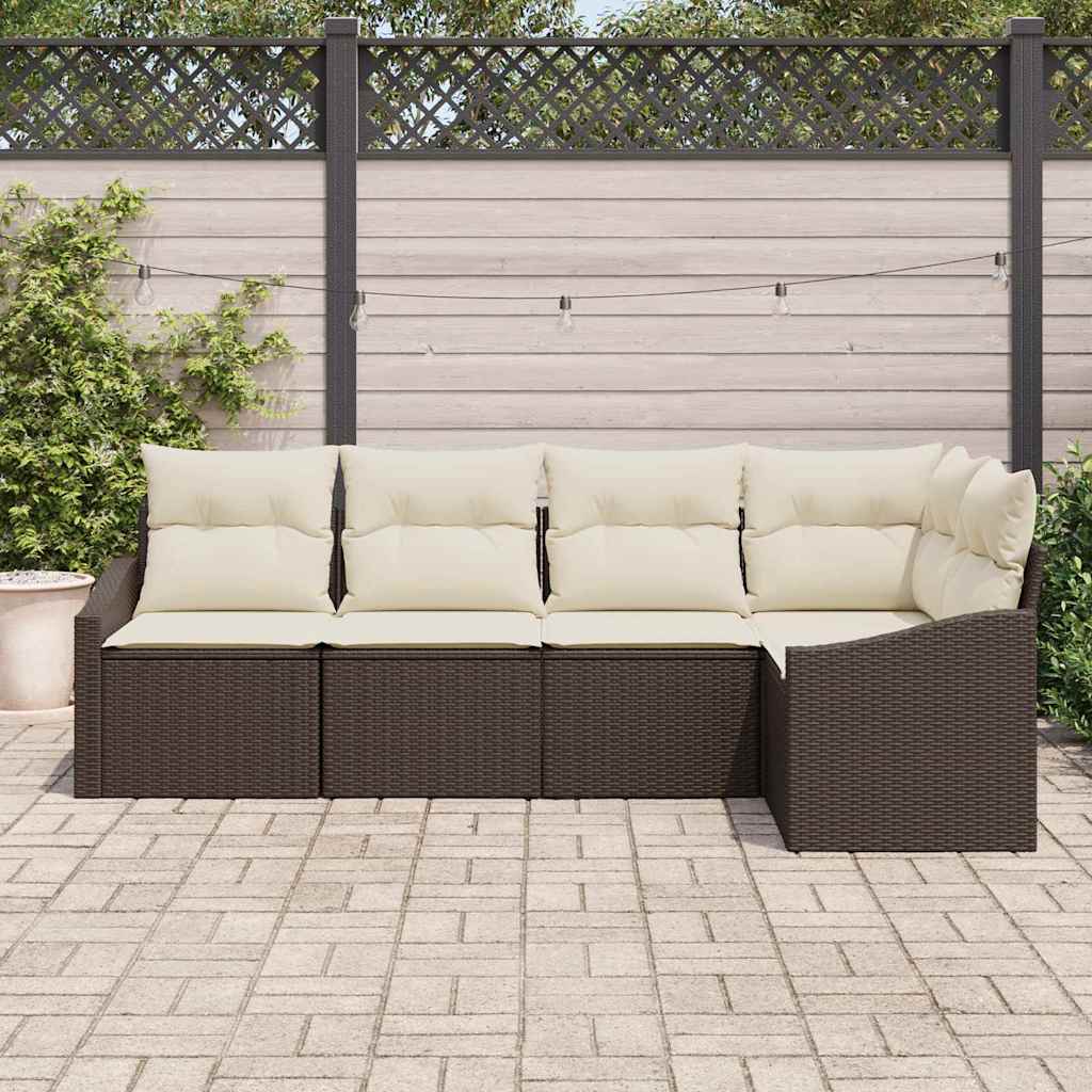 Gartensofa-set 5 stk. Braun und Weiß Poly-Rattan