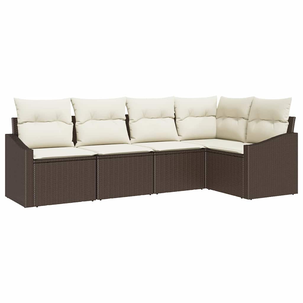 Gartensofa-set 5 stk. Braun und Weiß Poly-Rattan