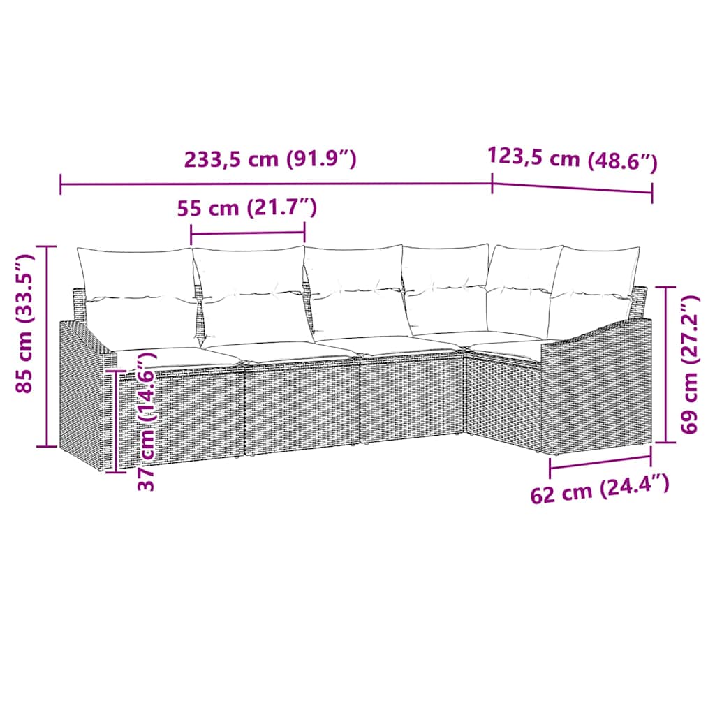 Gartensofa-set 5 stk. Braun und Weiß Poly-Rattan