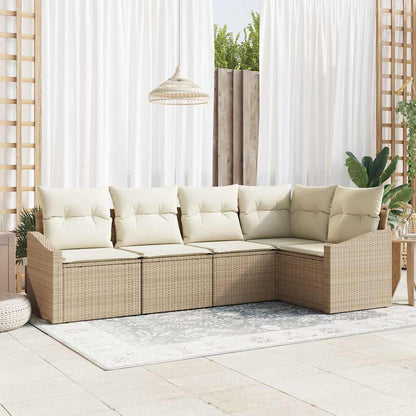 Gartensofa-set 5 stk. Beige und Weiß Poly-Rattan