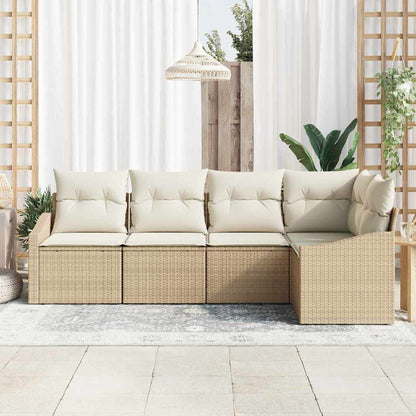 Gartensofa-set 5 stk. Beige und Weiß Poly-Rattan