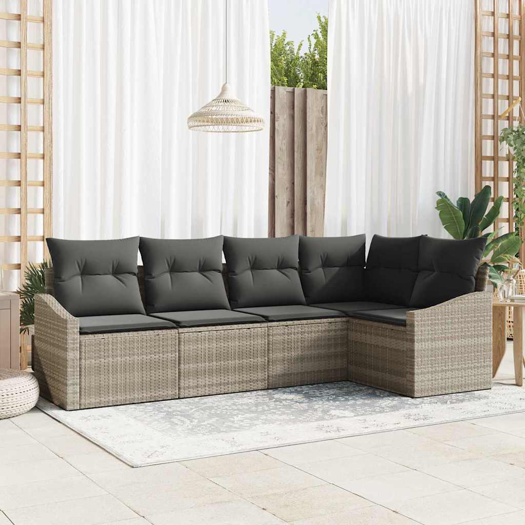 Gartensofa-set mit Kissen 5 pcs Hellgrau Poly-Rattan
