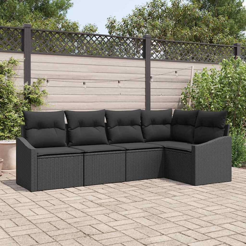 Gartensofa-set 5 stk. Schwarz Poly-Rattan