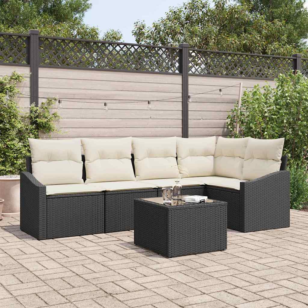 Gartensofa-set 6 stk. Braun und Creme Poly-Rattan