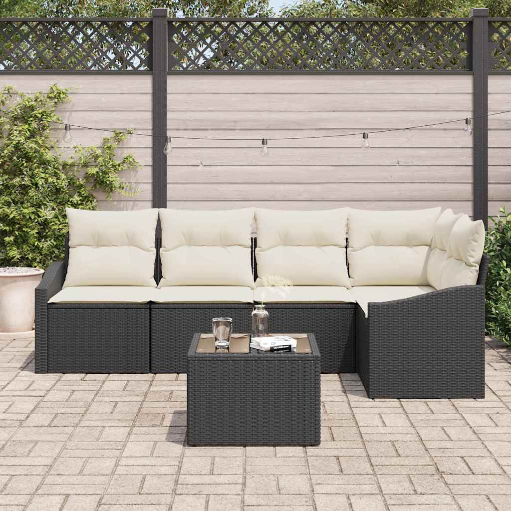 Gartensofa-set 6 stk. Braun und Creme Poly-Rattan