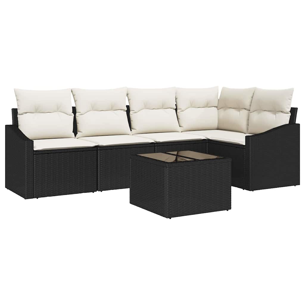 Gartensofa-set 6 stk. Braun und Creme Poly-Rattan