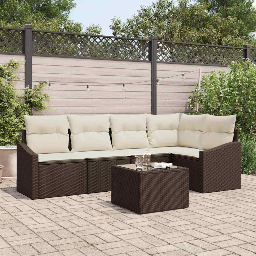 Gartensofa-set 6 stk. Braun und Creme Poly-Rattan