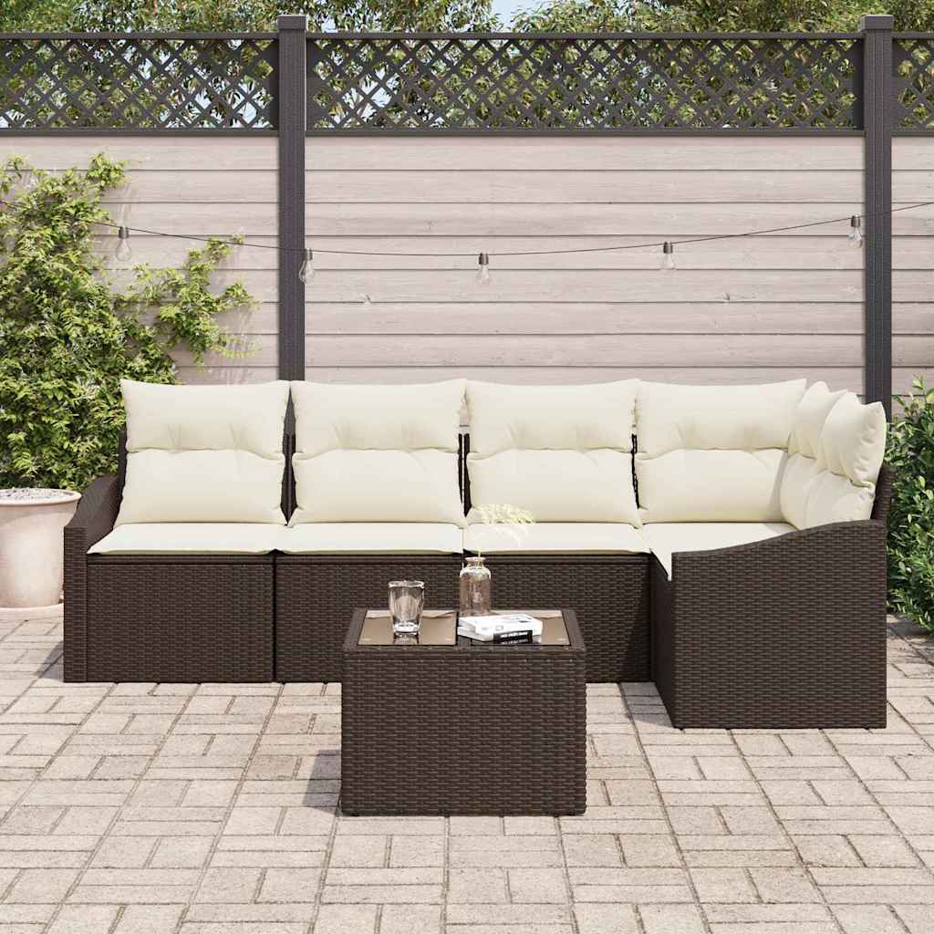 Gartensofa-set 6 stk. Braun und Creme Poly-Rattan