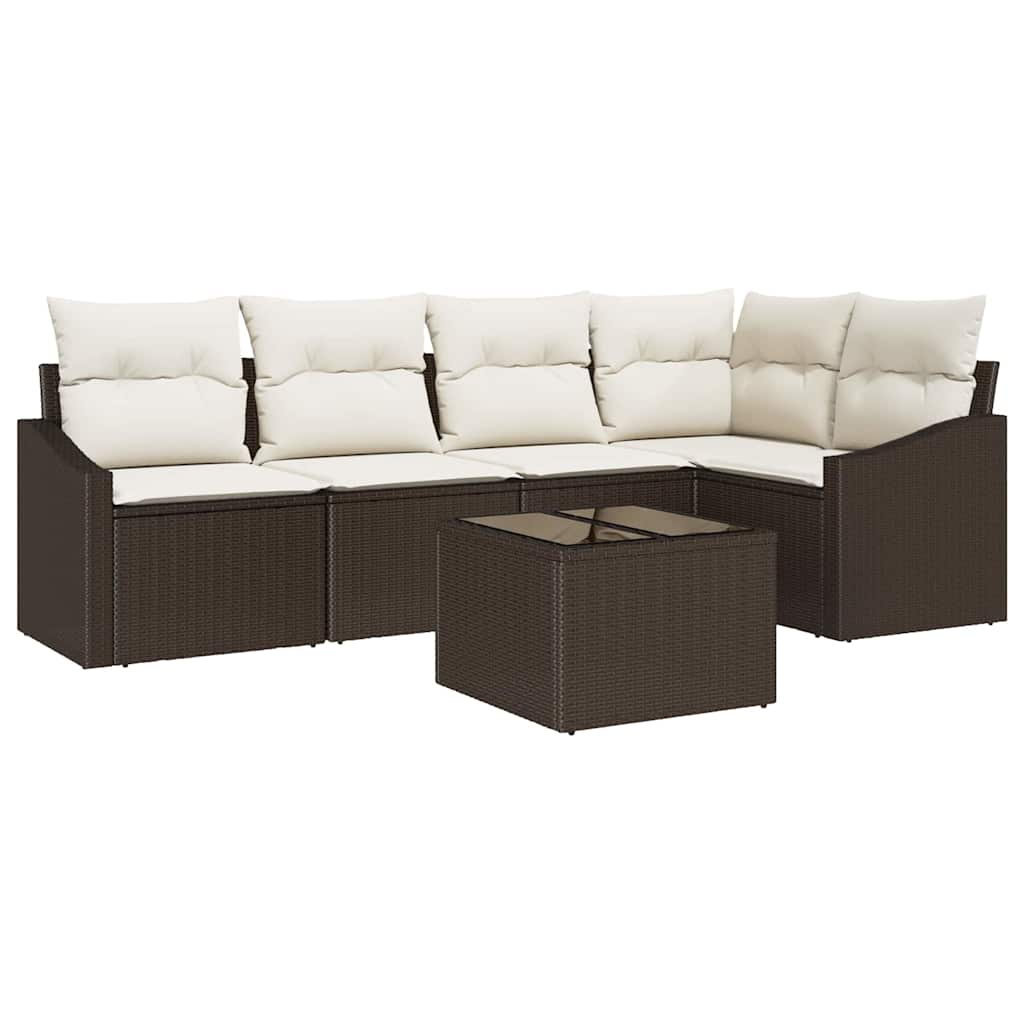Gartensofa-set 6 stk. Braun und Creme Poly-Rattan