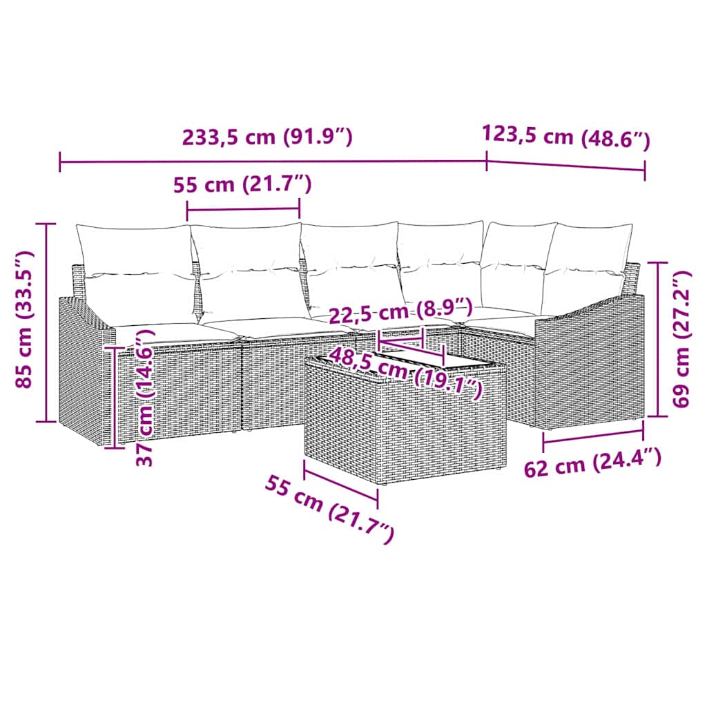 Gartensofa-set 6 stk. Braun und Creme Poly-Rattan