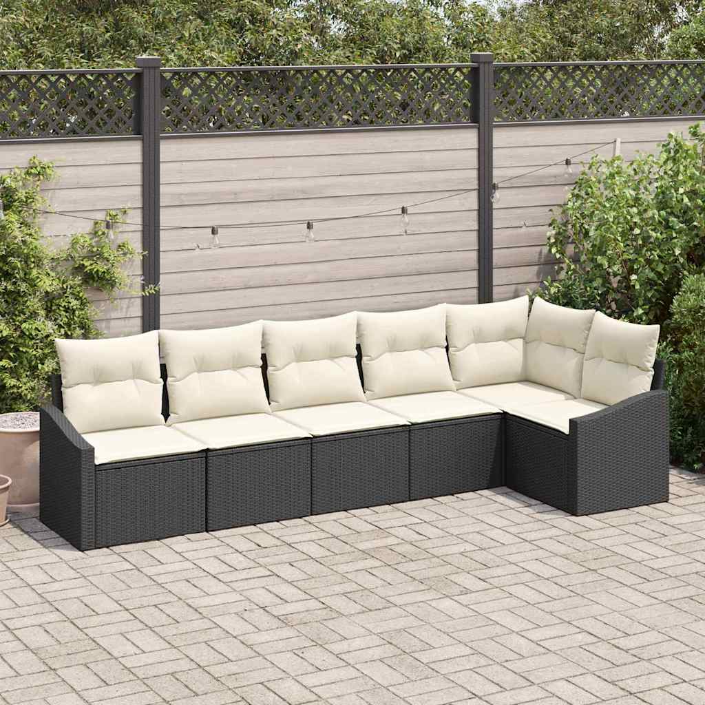 Gartensofa-set 6 stk. Schwarz und Weiß Poly-Rattan