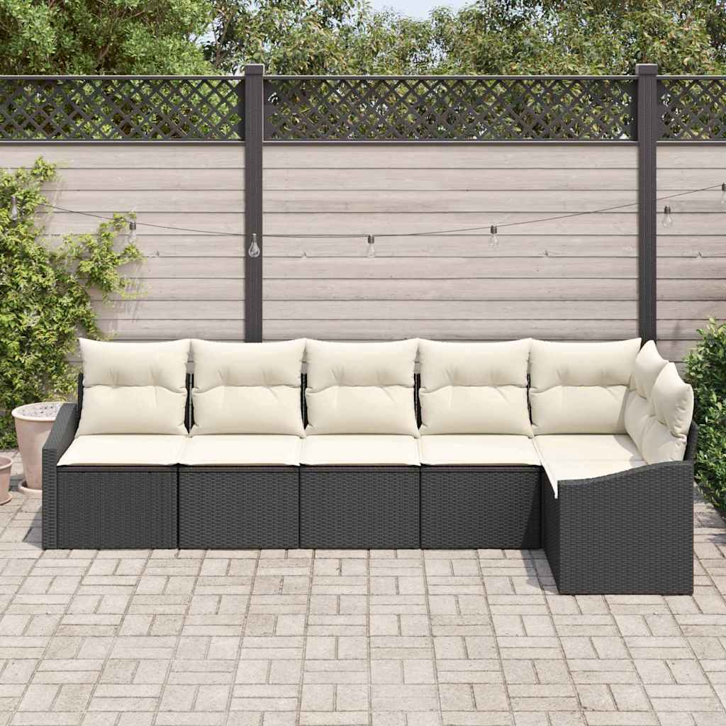 Gartensofa-set 6 stk. Schwarz und Weiß Poly-Rattan