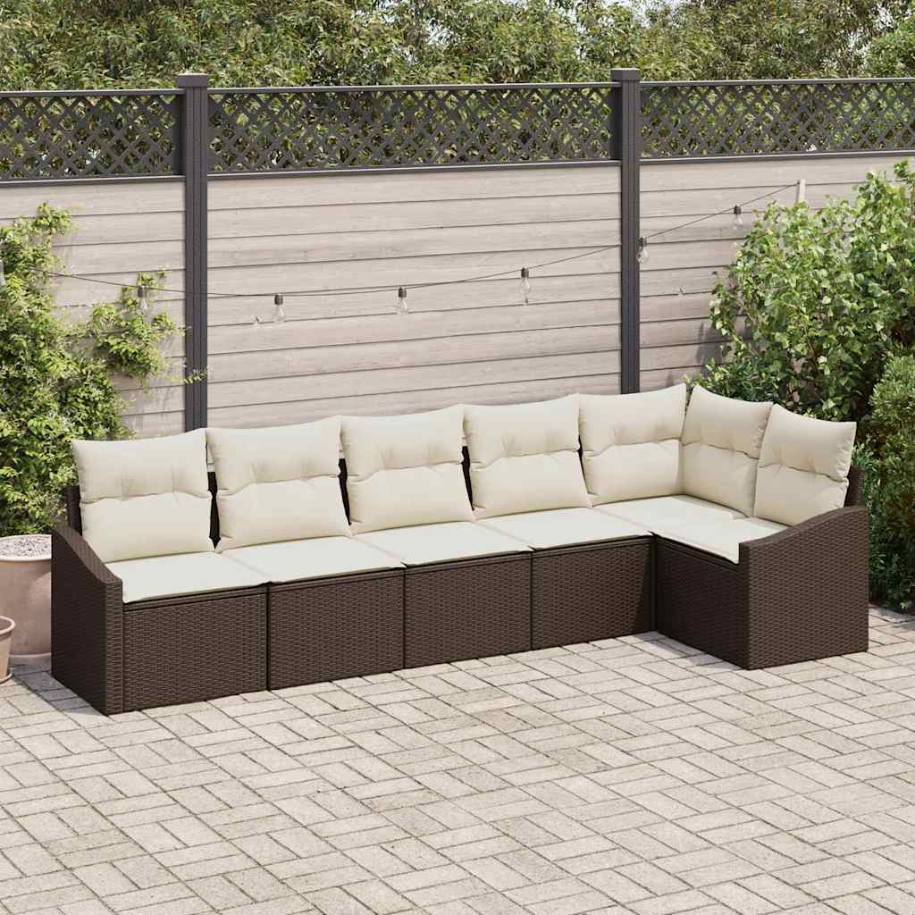 Gartensofa-set 6 stk. Braun und Weiß Poly-Rattan