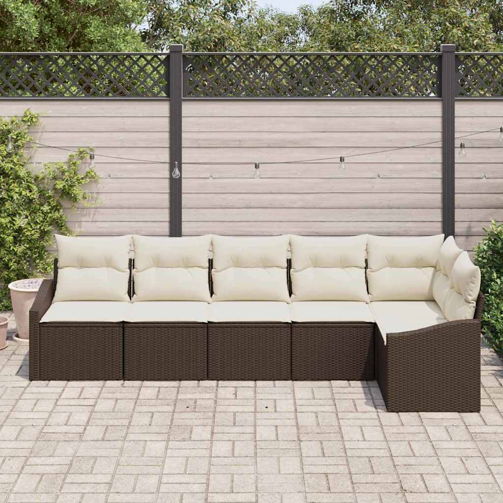 Gartensofa-set 6 stk. Braun und Weiß Poly-Rattan