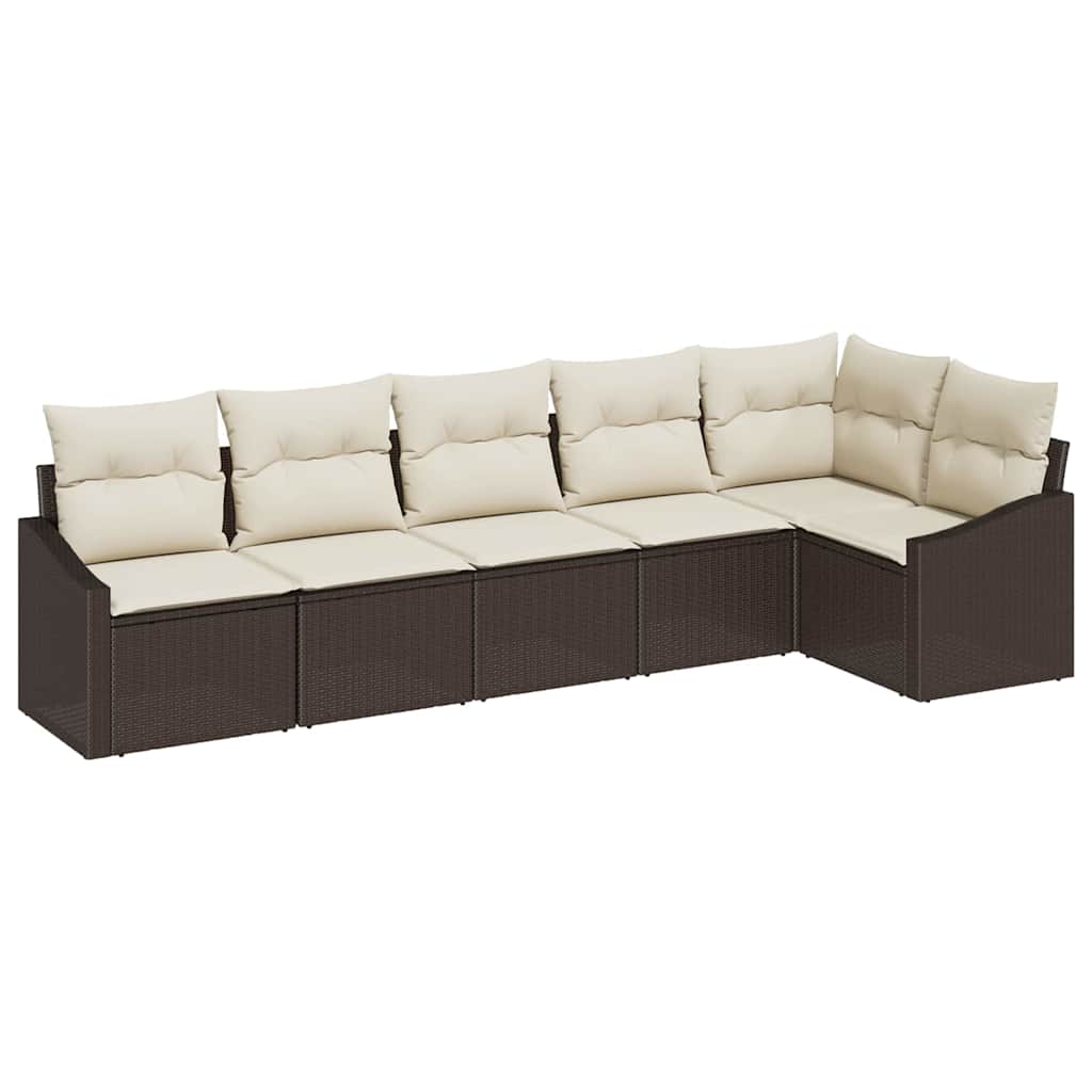 Gartensofa-set 6 stk. Braun und Weiß Poly-Rattan