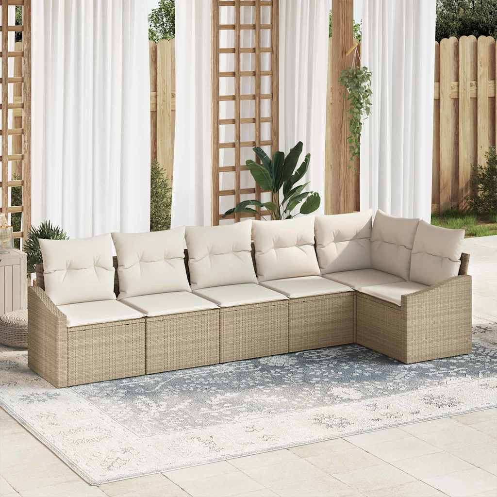 Gartensofa-set 6 stk. Beige und Weiß Poly-Rattan