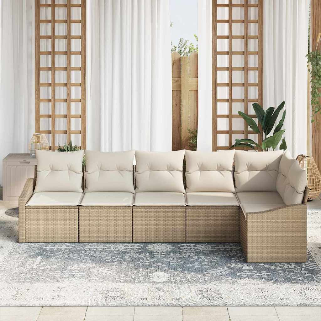 Gartensofa-set 6 stk. Beige und Weiß Poly-Rattan