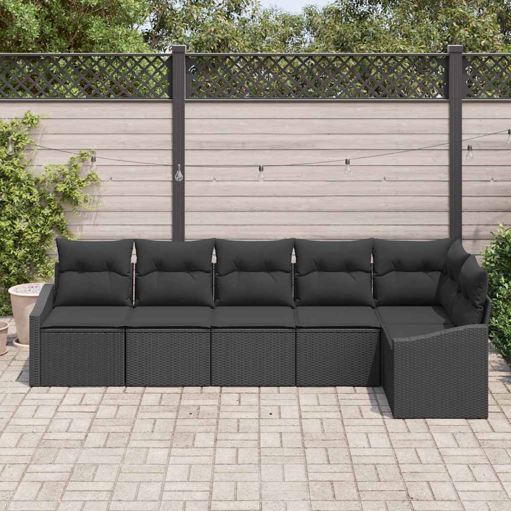 Gartensofa-set 6 stk. Schwarz Poly-Rattan