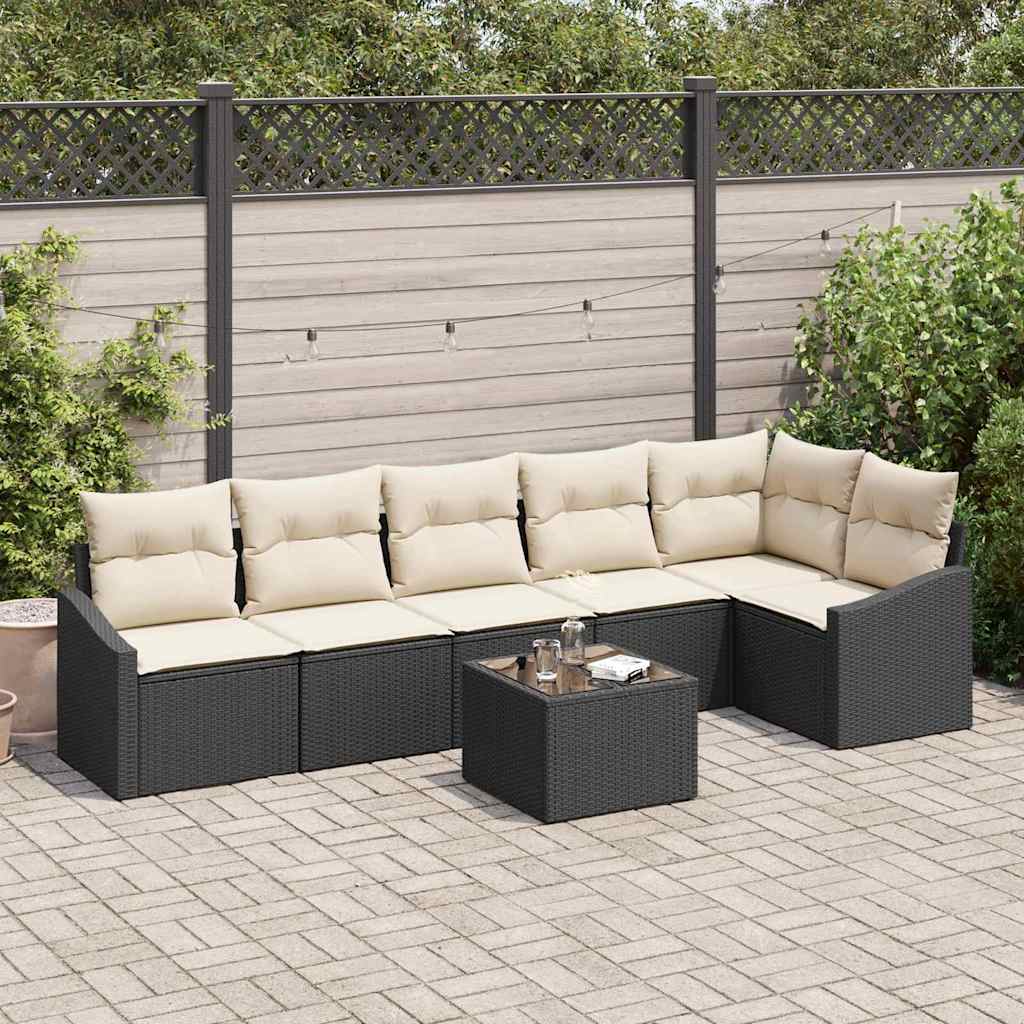 Gartensofa-set 7 stk. Braun und Creme Poly-Rattan