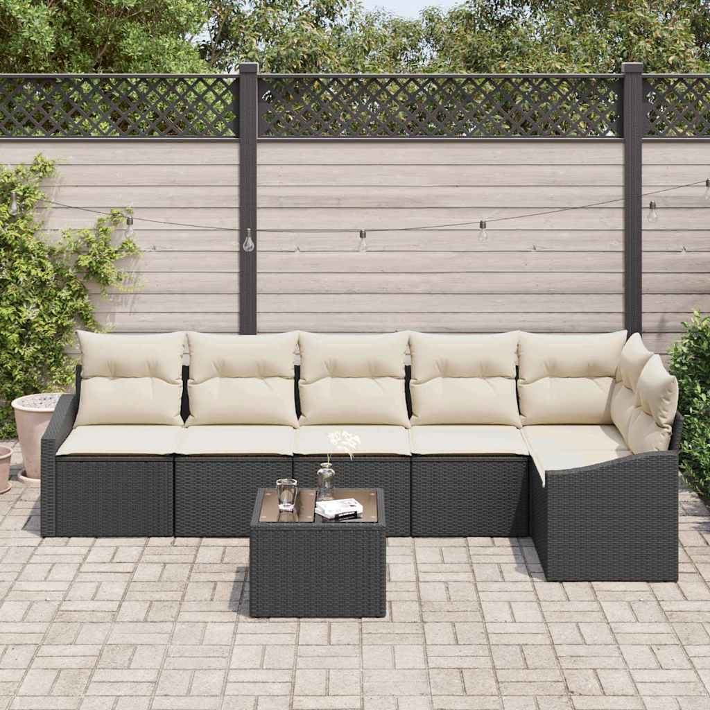 Gartensofa-set 7 stk. Braun und Creme Poly-Rattan
