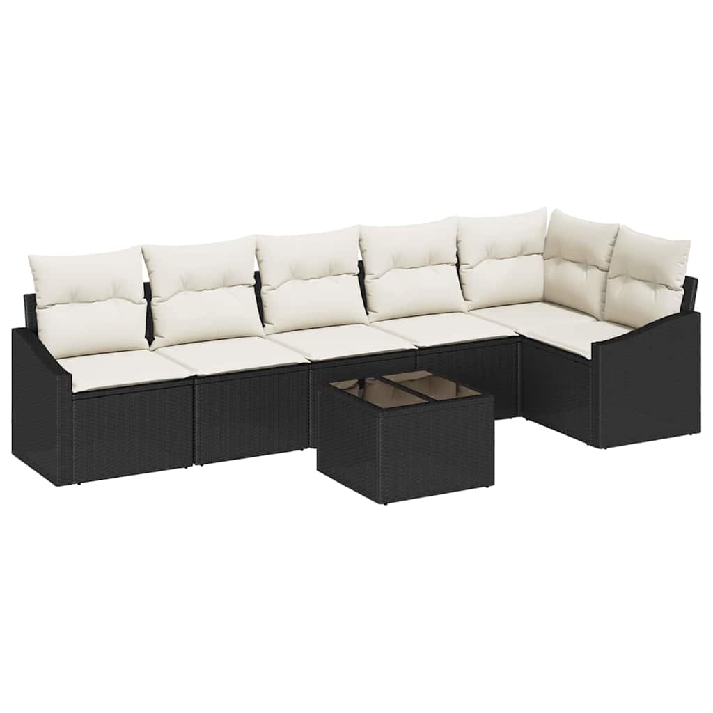Gartensofa-set 7 stk. Braun und Creme Poly-Rattan