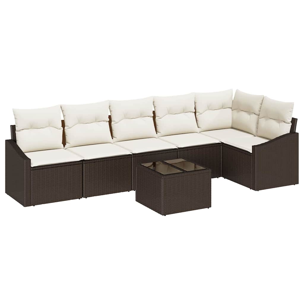 Gartensofa-set 7 stk. Braun und Creme Poly-Rattan